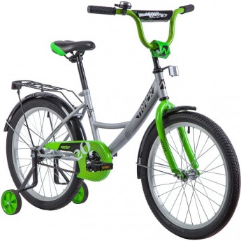 Детский велосипед NOVATRACK VECTOR 20" серебристо-зеленый с доп. колесами